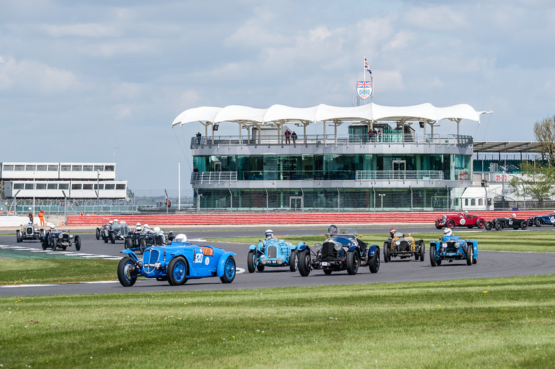 Vintage car racing at the Silverstone round of the VSCC Formula Vintage Festival