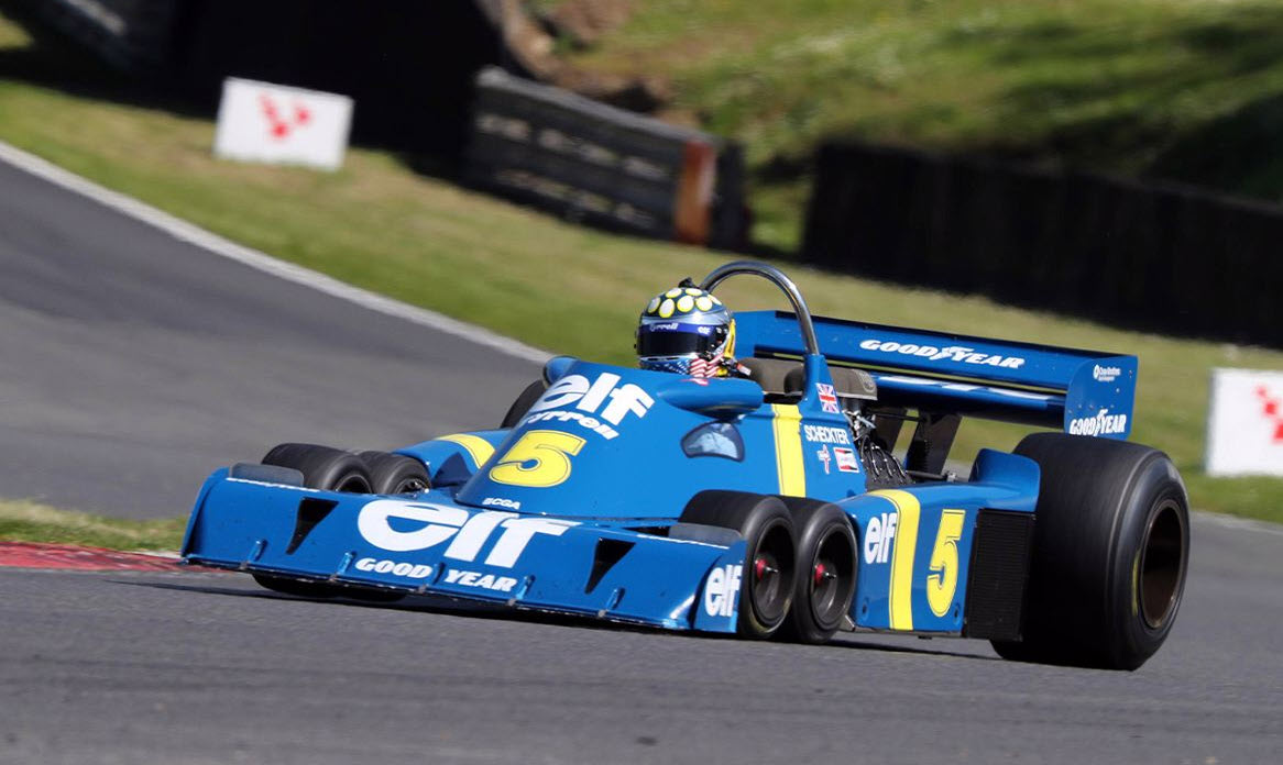 Classic Formula One Tyrrell six-wheeler at the Masters Historic Festival at Brands Hatch